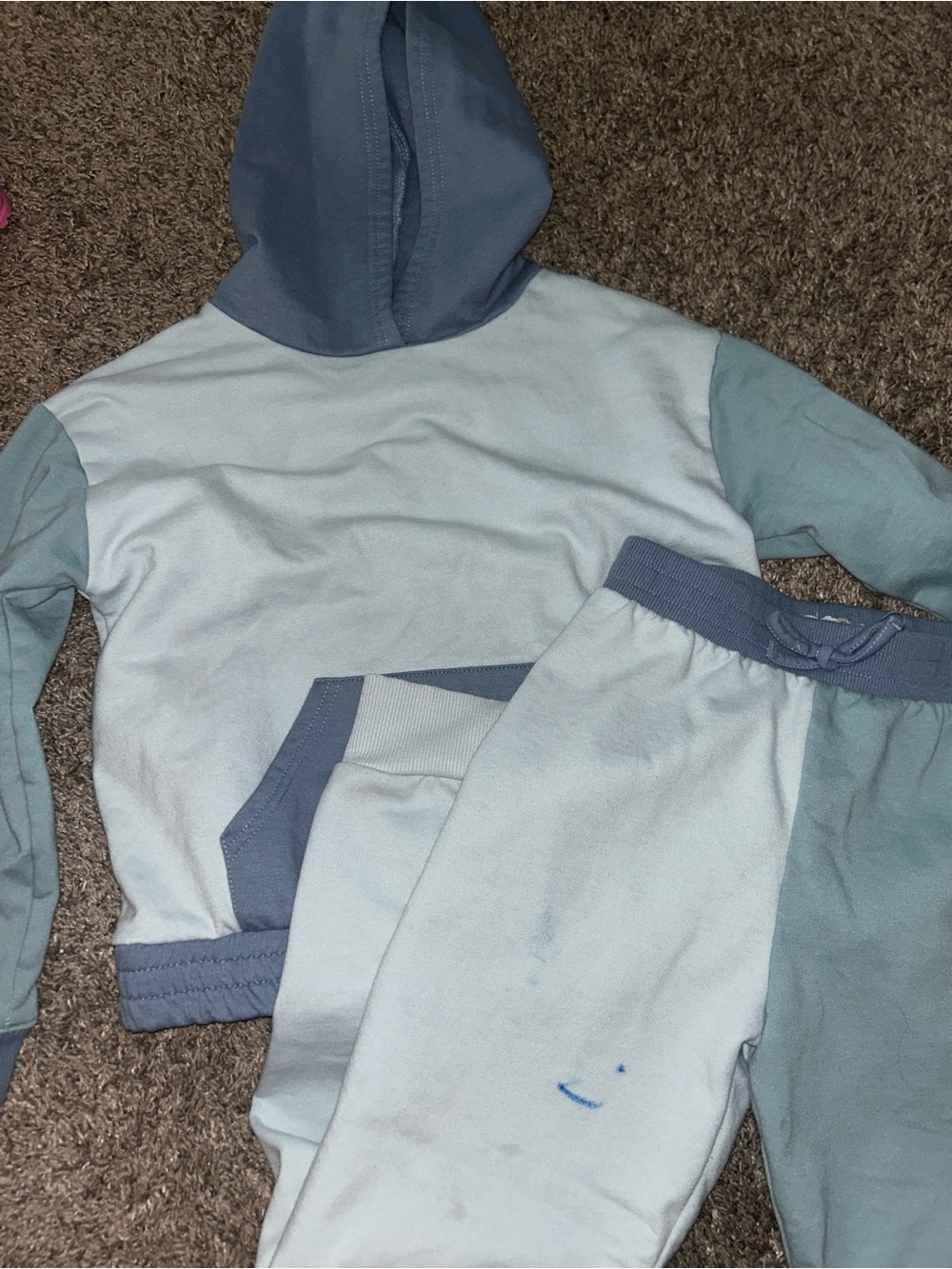 btween Light Blue Colorblock Hoodie & Joggers Set